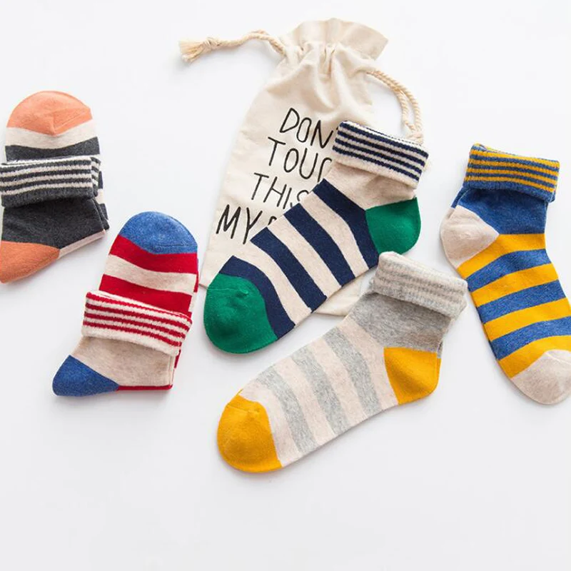 

2019New Autumn/ Winter Girl Socks 5Pcs Candy Color Striped Socks Cotton Short Socks703