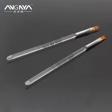 Retail 1PC ANGNYA Acrylic UV Gel Nail Art Ombre Brush Transparent Handle Flat Nylon Hair Brush Nail Art Tools Freeshipping
