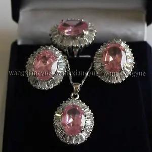 

Free shippingPink Rose Crystal Link Earrings/Ring/ Necklace Pendant Set AAA