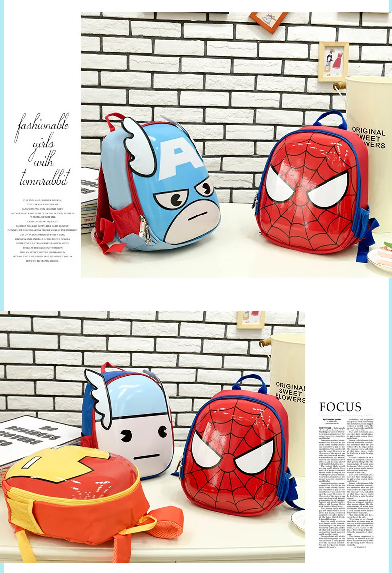 Kids Kindergarten Shell Backpack Spiderman Iron Man Thor Girls Boys Cute Cartoon Backpack Daypack Mochila Bag 2-5 Years 0ld (10)