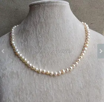 

Wedding Party Jewelry Ivory Pearl Necklace Freshwater Pearl 6-7mm White Color Pearl Necklace 18 Inches Free Shipping
