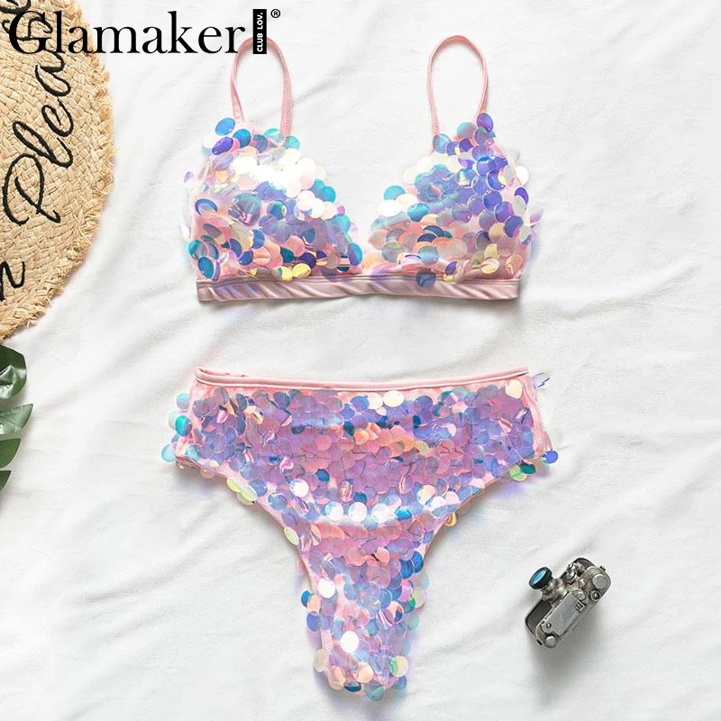 Glamaker Sequin сексуальный комплект бикини mujer треугольник женский купальник с высокой талией купальник женский купальный костюм с пуш-ап летние купальники НОВИНКА