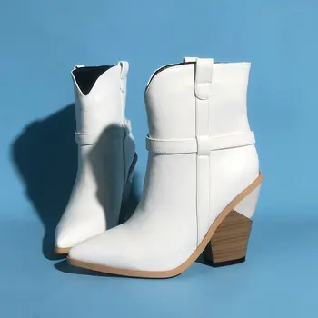 

Brand Brown Black White Ankle Boots Cowboy Boots for Women Wedge Snake Boots Fall Winter Western Cowgirl Boots Ladies Shoes 2020