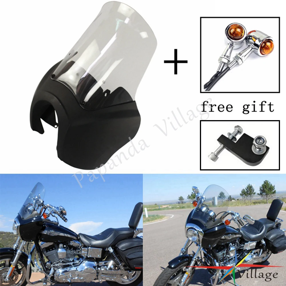 

Papanda Motorcycle Matte Black and Clear Front Retro Headlamp Fairing Windscreen for Harley Dyna FXDXT 2006-2017