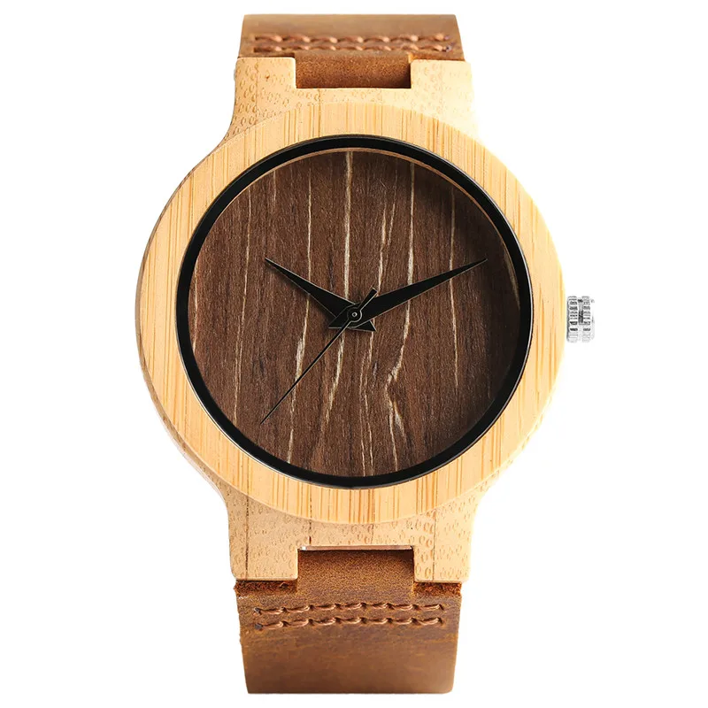 Casual Men Women Nature Wood Wristwatches Simple Bamboo Sliced Pattern Genuine Leather Strap Minimalist Wooden Watch Clock Gifts (26)
