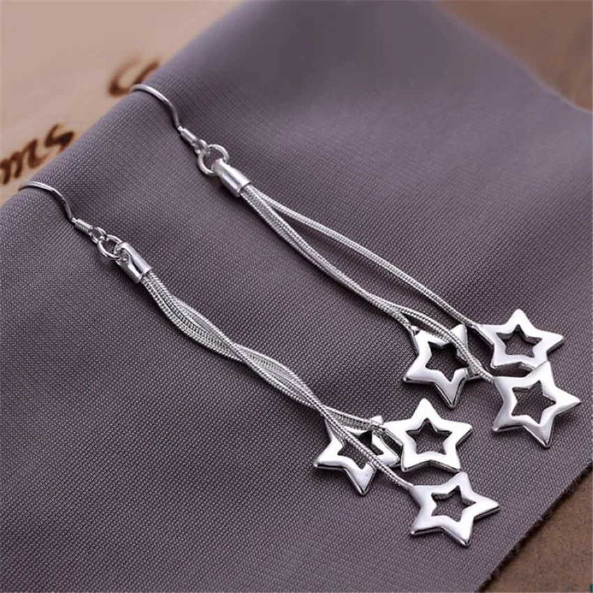 

factory price E161 wholesale Beautiful Retro chain star color silver earrings high quality fashion classic jewelry antiallergic