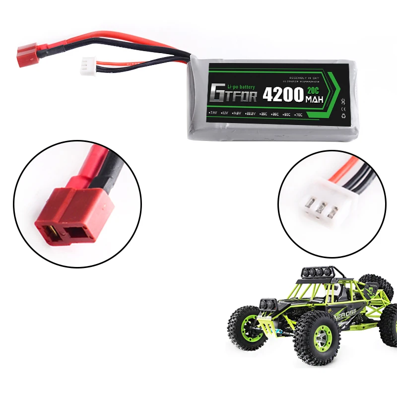 GTFDR 2 шт. Rc Lipo батарея 2S 7 4 В 4200 мАч 20C Max 40C для feiyue 03 Wltoys 12428 12423 1:12 RC автомобильные