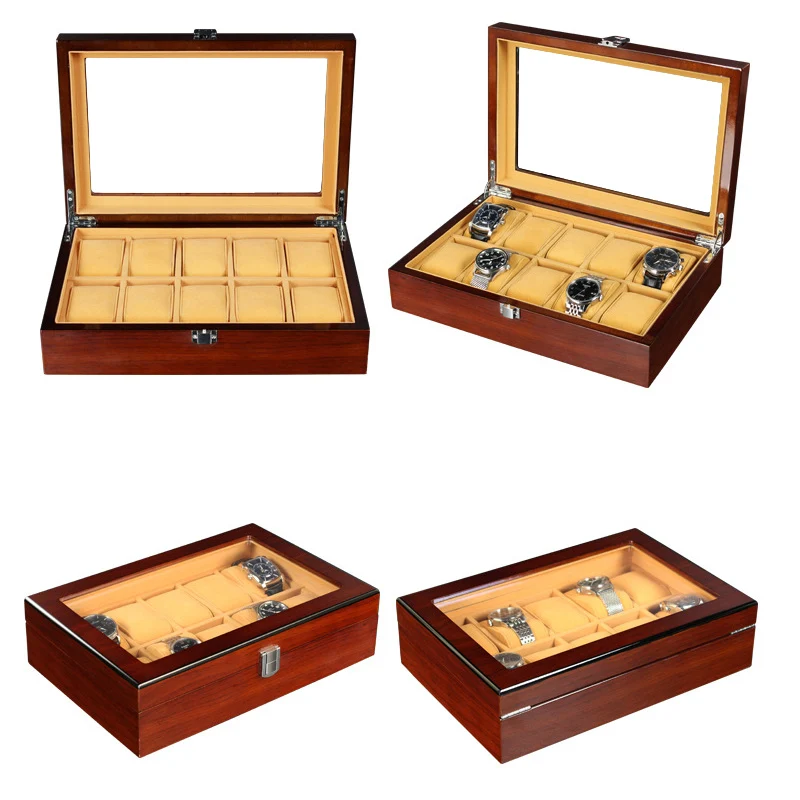

2019 Luxury 10 Grids Handmade Wood Watch Box Wood Clock Box Watch Case Time Box for Watch Holding