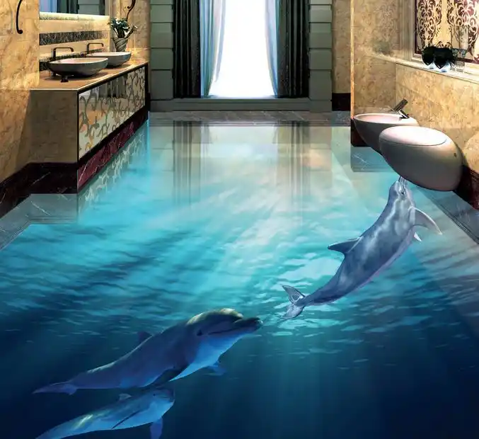 3dフローリングカスタムイルカ壁紙壁用3 D浴室リビングルームの壁紙3d立体3d床ビニール Dolphin Wallpaper Wallpaper For Wallswallpaper 3d Aliexpress