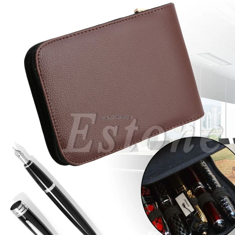 Fountain Pen/roller Pen Case Faux Leather Zipper Case Holder For 12