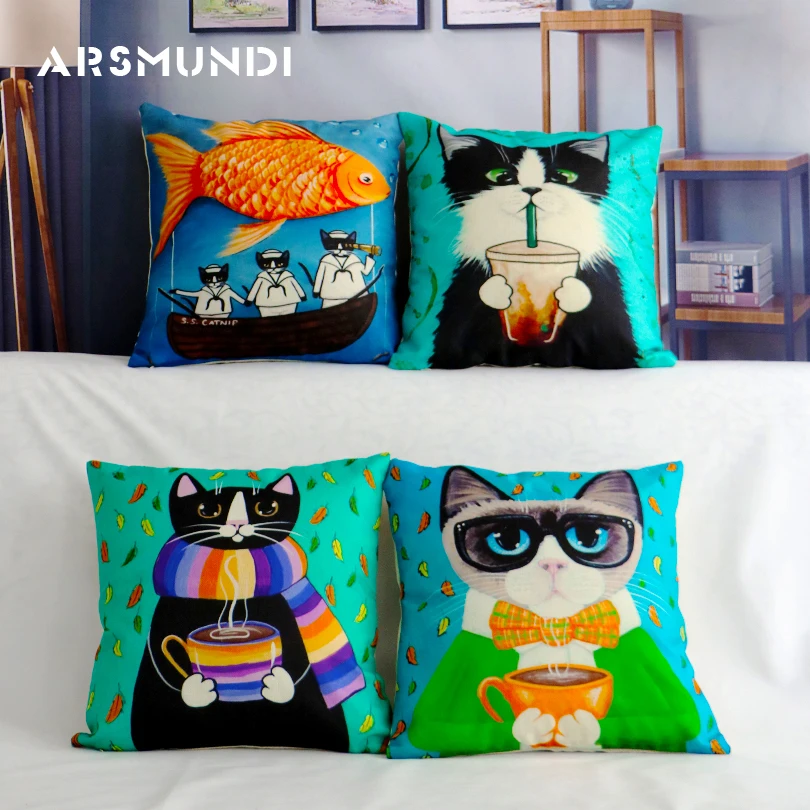 

Cute Cartoon Animal Pattern Cat Fish Cushion Cover Kitten Girl Pillow Case Pet Pillowcase for Home Decorative Pillowcase