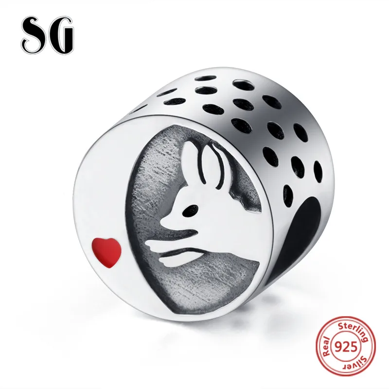 

SG new arrival cute animal fox charms pendant chain necklace beads 925 sterling silver diy fashion jewelry making for women gift