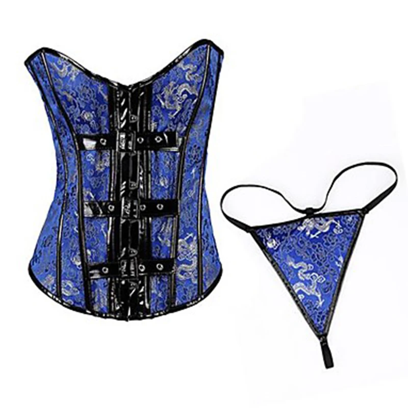 Steam Punk Corset Top Blue Green Jacquard Buckle Burlesque Corsetto Sexy Goth Women Lingerie Slimming Waist Trainer Body Shapers (7)