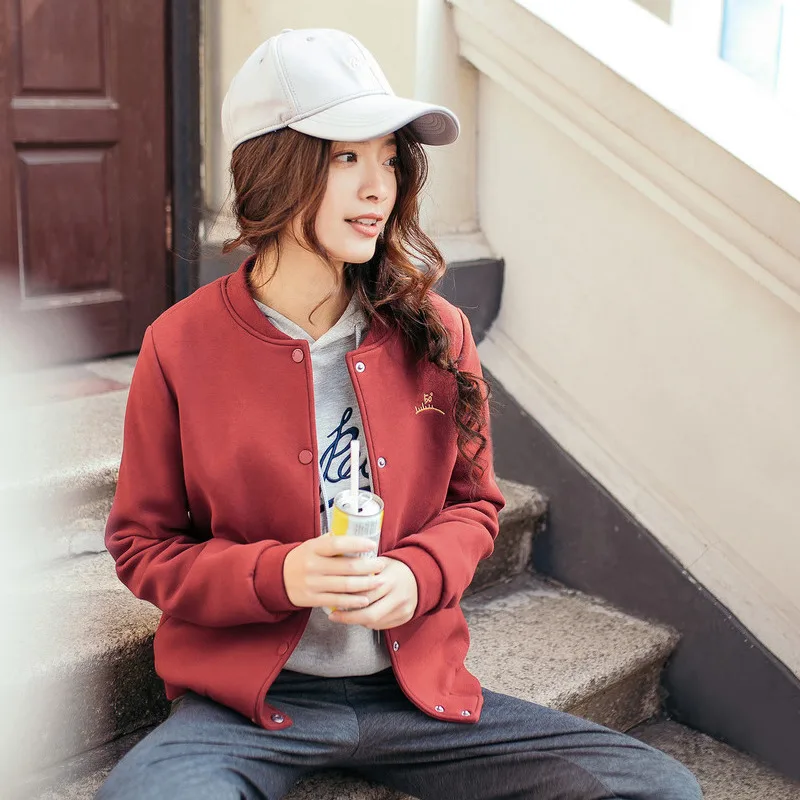 

all-match slim-cut literary style embroidered stand collar bbaseball uniform cropped coat