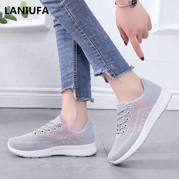 

new summer women Casual Breathable Mesh walking shoes women Comfort Round Toe Outdoor Lace Up flats shoes women shoes mujer &158