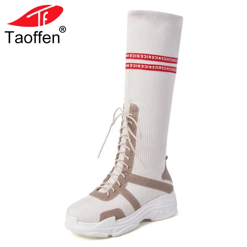 

Taoffen Plus 29-46 Ladies Mid Calf Boots Cross Strap Winter Shoes Women Platform Fashion Round Toe Daily Casual Women Shoes