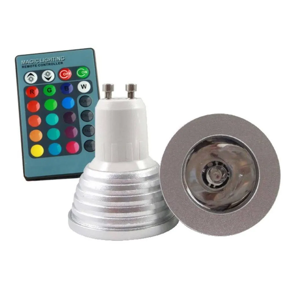 1pcsLowest price RGB lamp led E27 E14 GU10 GU5.3 85-265V RGB LED Bulb RGB Spotlight with24Keys IR Remote Controller 5W LED Lamp led spotlights indoor