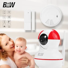 HD Wifi Cámara de Seguridad IP POE Nido Mini Cámara de Vídeo Cámara de Vigilancia + Sensor de Puerta Inalámbrico/Humo Detector de Alarma BW12R