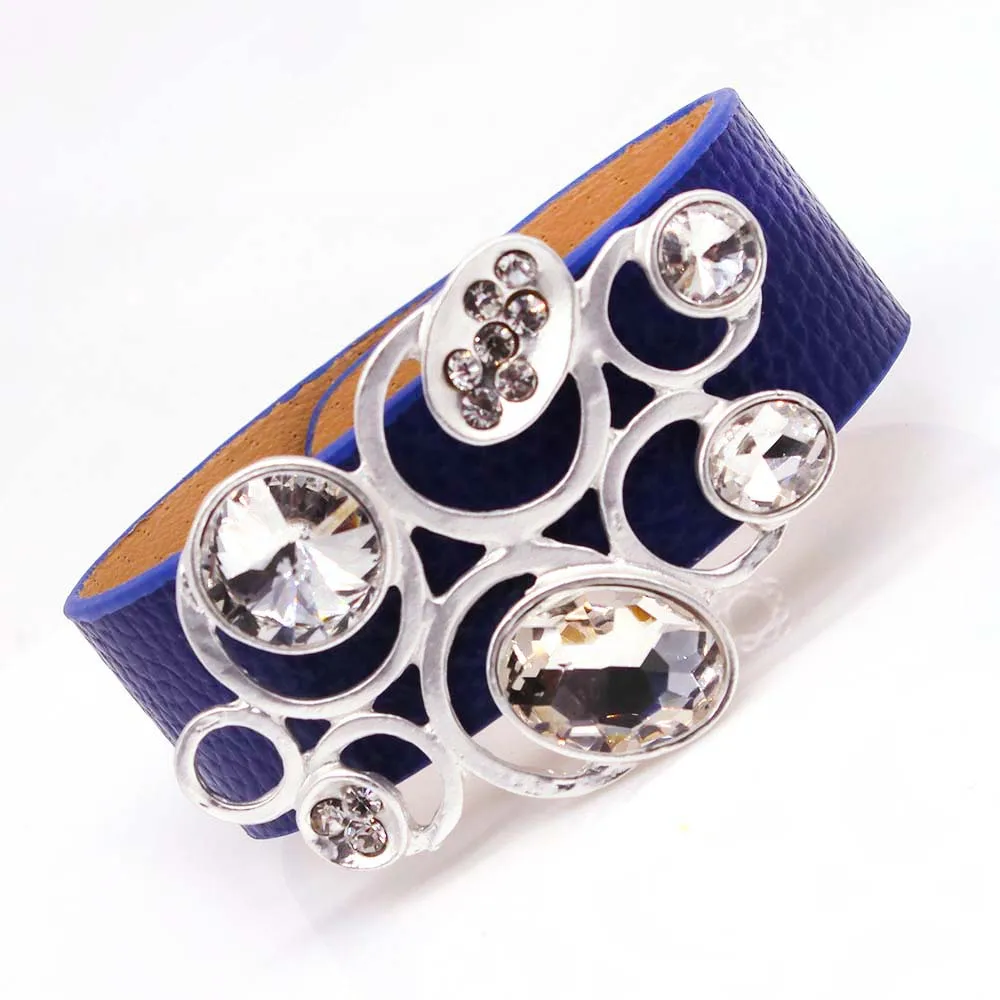 D& D модный Шарм Кожаный браслет для женщин сплав Хрустальный Браслет Ручной Работы магнитные застежки для женщин браслет Ювелирные изделия Подарки - Окраска металла: 14