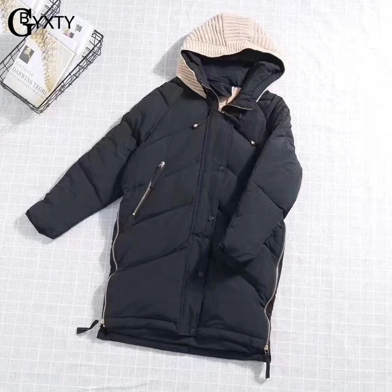 Côté Capuche Lâche Doudoune Za1052 Le Femme blanc Longue Corée Bas Noir Long De Mode Éclair Fermeture Et Style Manteau Parka Hiver rose Gbyxty Épais Vers wtqnCTEAxn