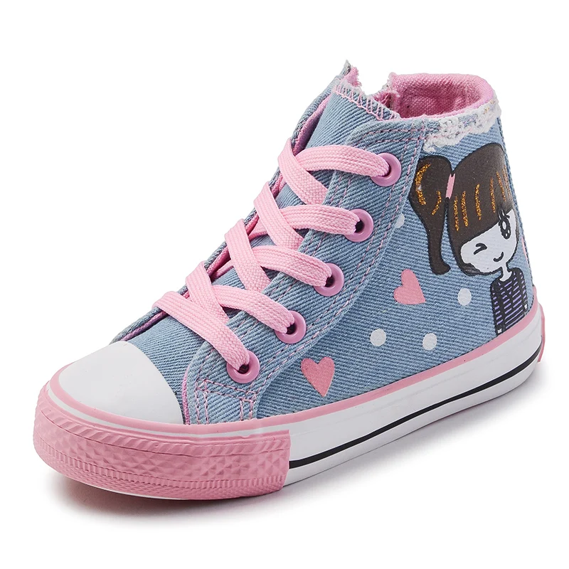 Download Fashion Children Girls Canvas Shoes Blue High Top Denim ...