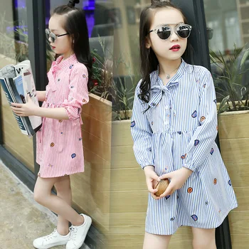 

Child Summer 2017 New Girls Striped Dress Korean Fashion Waist Children Summer Shirt Dress