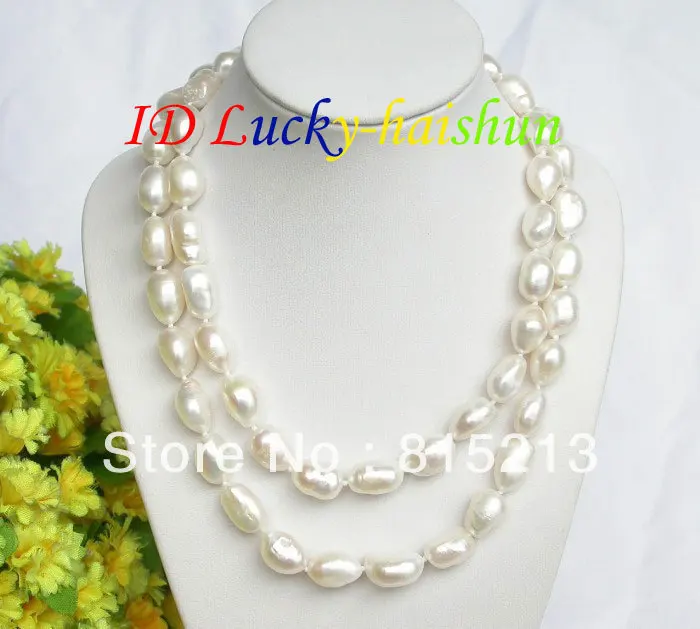 

FREE SHIPPING>>>@@ > N93 32" 10-14mm natural white baroque pearls necklace