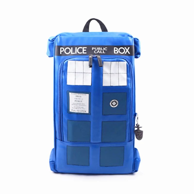 

High Quality Doctor Dr Who Tardis Police Box Backpack Bag Call Box PU Leather with tag female man shoulder bag