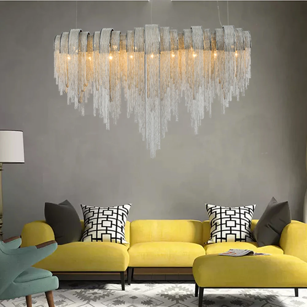 Modern Tassel Chandelier Lighting Alluminum Chain Chandeliers Light