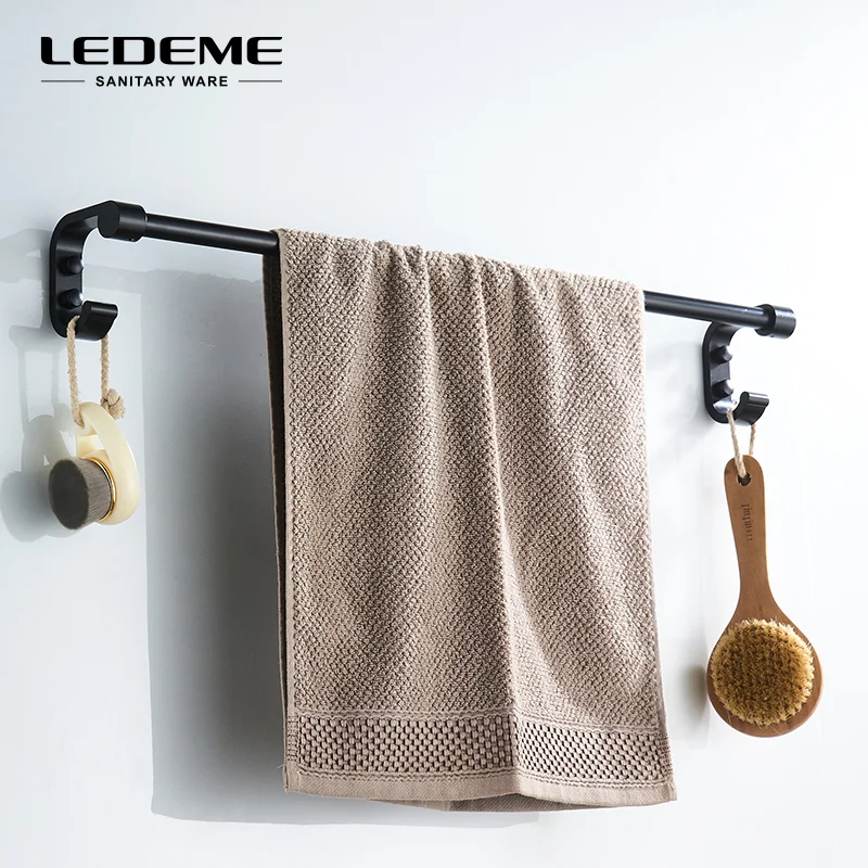 

LEDEME Matte Black Wall Mounted Space Aluminum Single Towel Bars Towel Hanger For Bathroom Bathroom Towel Rack Accessories L5501