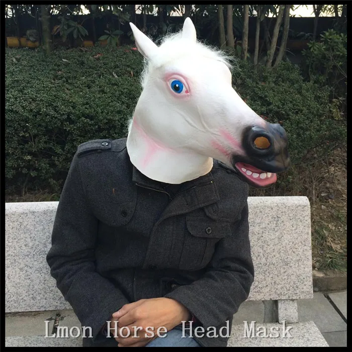 

Hot Sale Party Creepy White Horse Unicorn Mask Head Halloween Costume Theater Prop Novelty Latex Rubber Party Animal Head mask