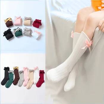 

Newborn 0-6 Years Kids Girl Socks Bowknot Solid Toddler Cotton Baby Children Socks Winter Autumn High Socks