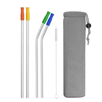 

4/8Pcs Colorful Reusable Drinking Straw High Quality 304 Stainless Steel Metal Straw with Cleaner Brush For Mugs 20/30oz