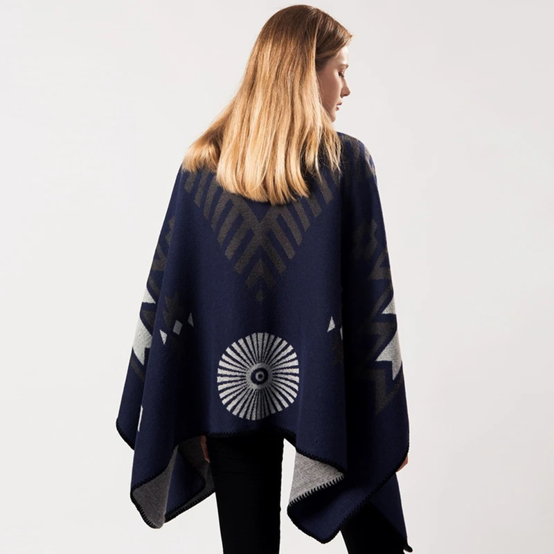 

Brand Designer Ponchos for Women 2019 New Winter Cashmere Scarves Thick Blanket Shawls and Wraps Fashion Geometric Print Capes