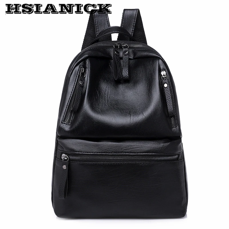 

Backpack female fashion version 2019 new black simple fashion backpack personality soft leather travel bag student shoulder bag