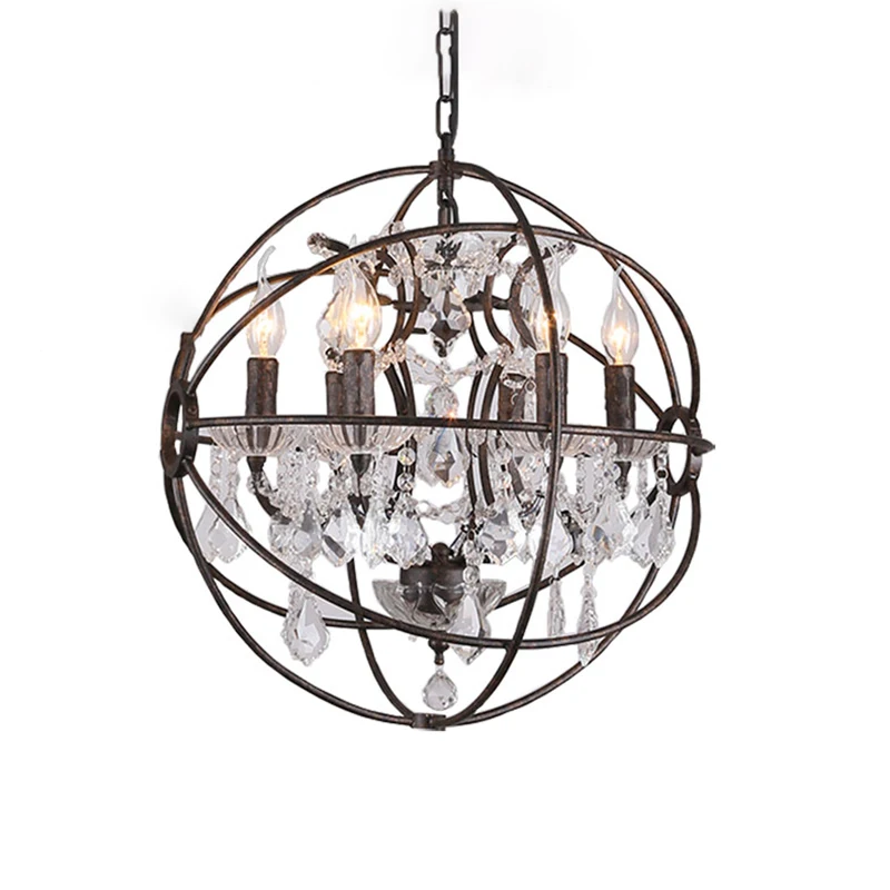 

American Vintage Restaurant Bird Cage Crystal Chandelier Lamp Home Deco E14 Bulb Villa Rust Iron Industrial Chandelier Light