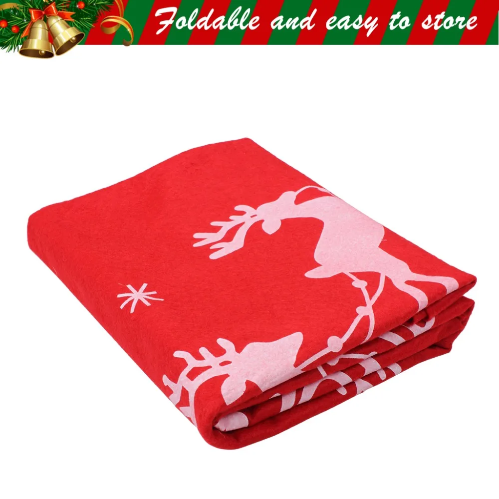Christmas Tree Skirt Decorative Cover With Xmas Elk Red Round Fabric Mat For Tree Decoration 39 inch (7)