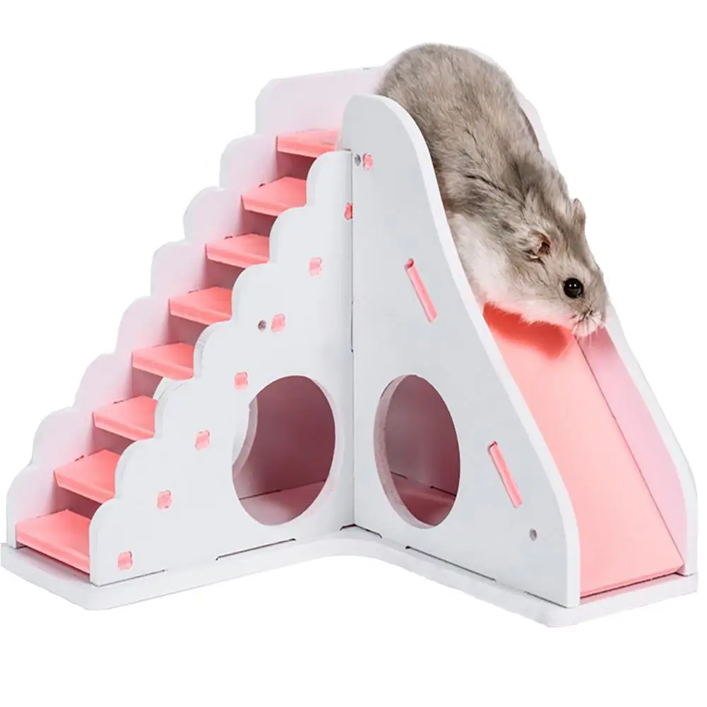 Cute Slide House Hamster Toy Wood Pet's Playing Toy Wooden Cage Small