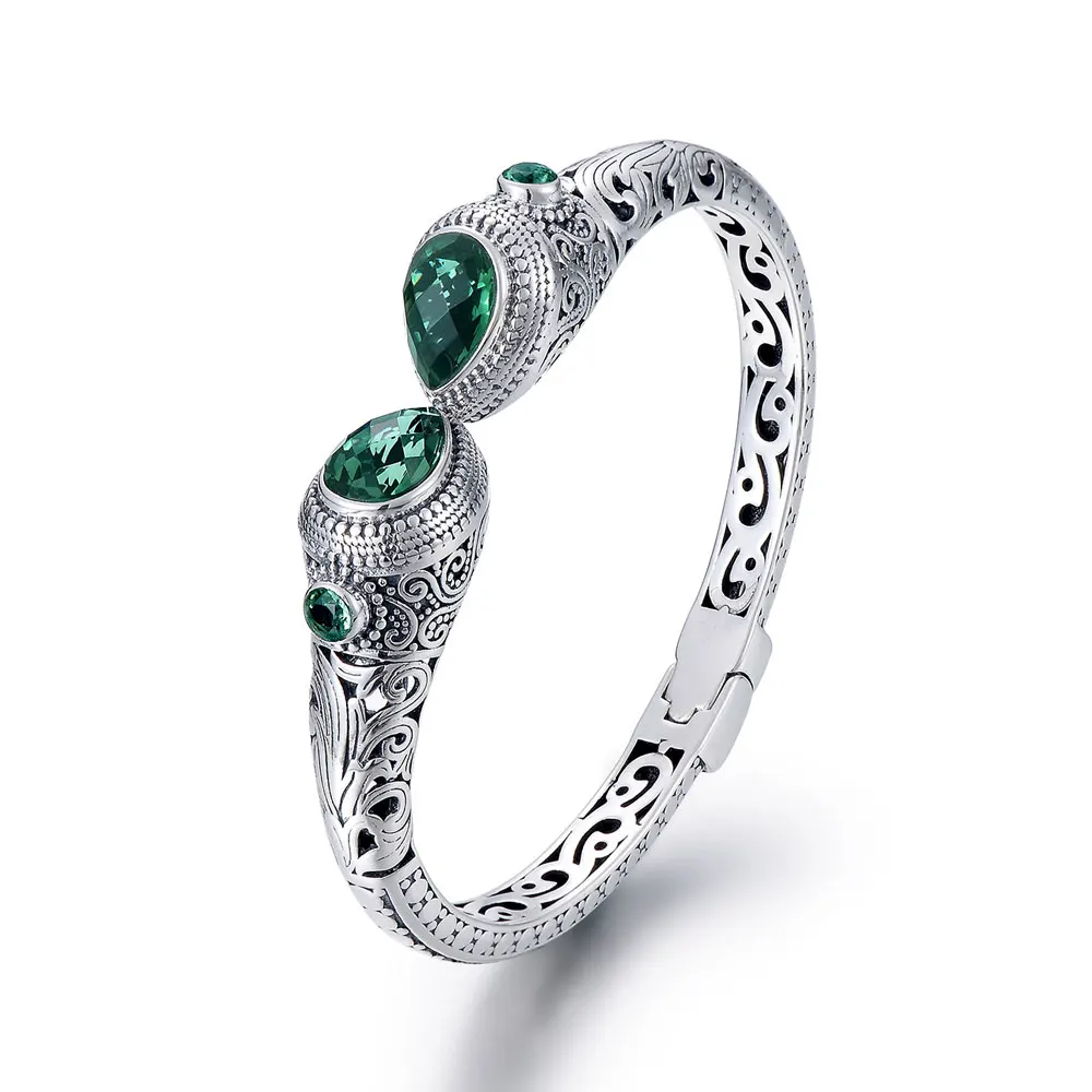 

RADHORSE 925 Silver Bracelets for Women Fine Jewelry Thai silver Green crystal 925 Silver Mosaic gem Bracelets
