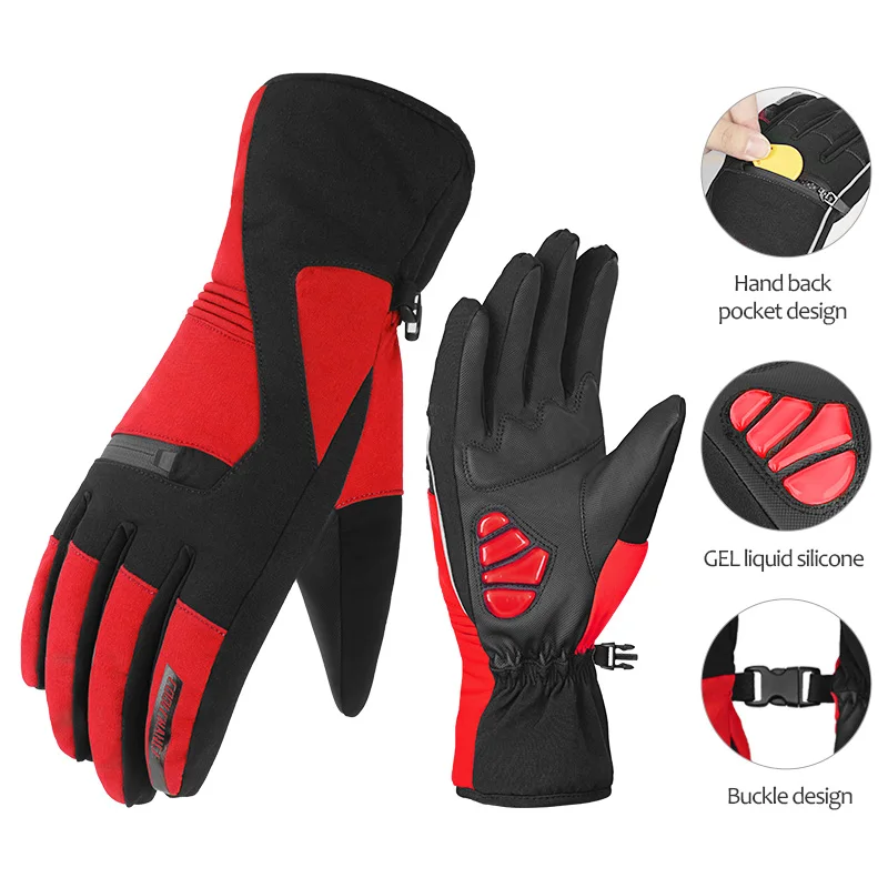 CoolChange велосипедные перчатки для улицы теплые водонепроницаемые велосипедные перчатки полный палец тепловые толстые зимние лыжные спортивные перчатки для горного велосипеда - Цвет: Red