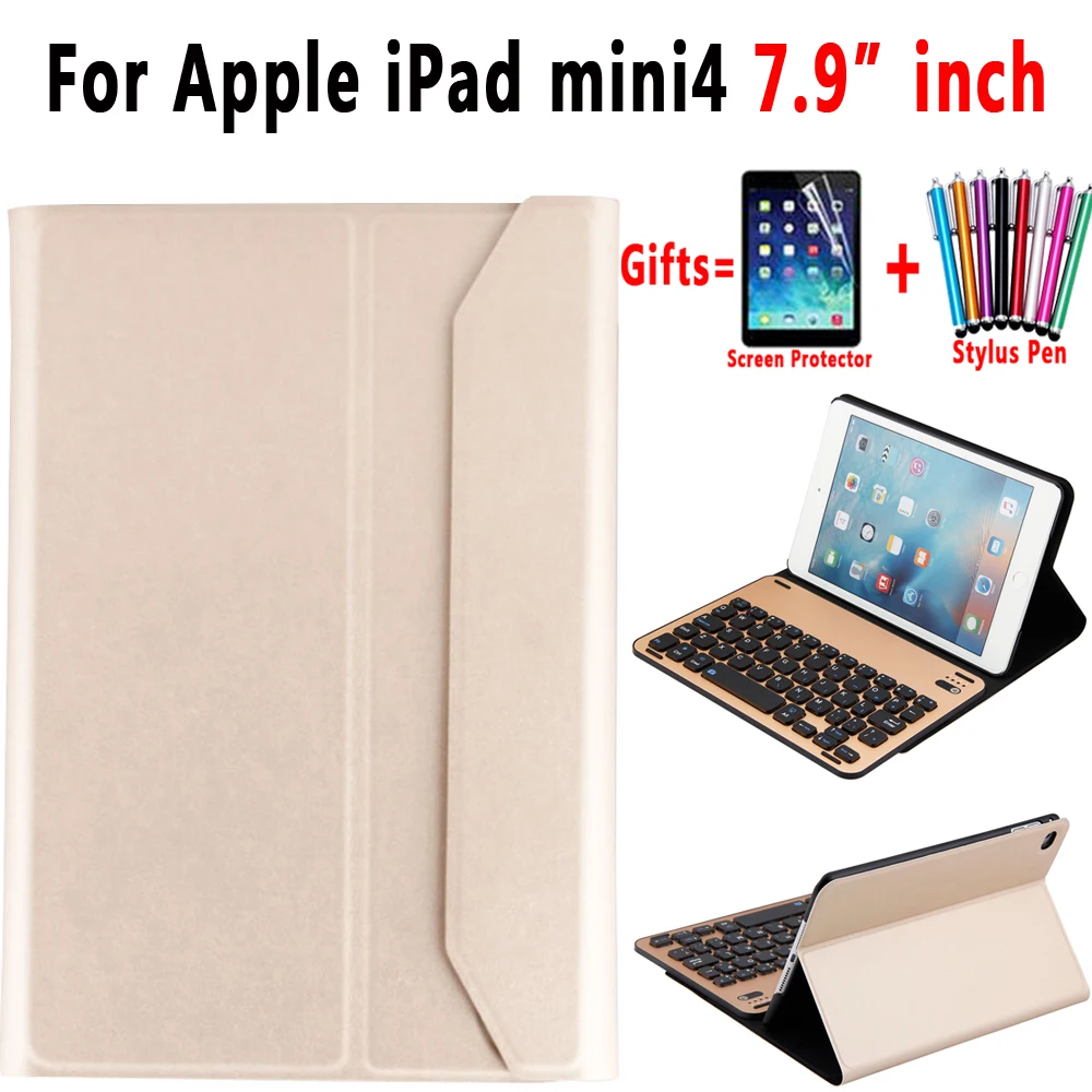 

Aluminum Alloy Removable Wireless Bluetooth Keyboard Smart Leather Case Cover for Apple iPad mini 4 7.9 A1538 A1550 Coque