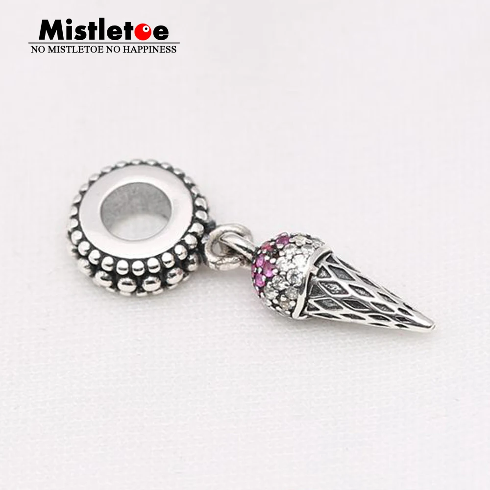 

Authentic 925 Sterling Silver Sweet tube Ice cream Red & Clear CZ Dangle Charm Fit European Bracelets Jewelry