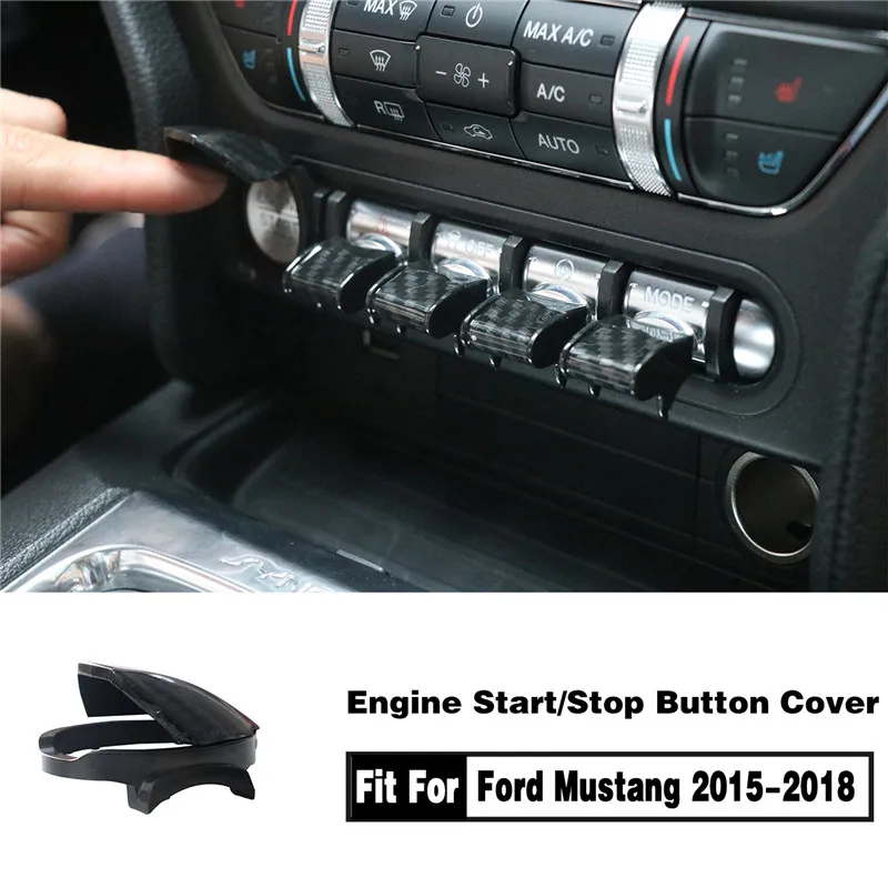 Carbon Black Engine Start Stop Button Switch Button Cover Trim Center Console Dashboard Button Cap For Ford Mustang 2015 2016 2017 2018 (1)