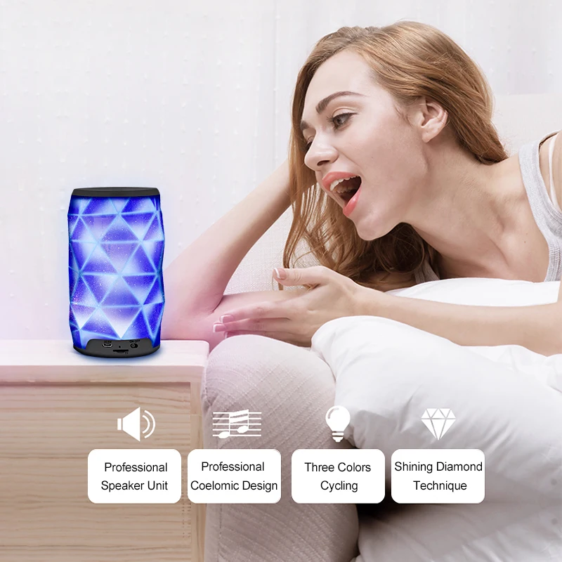 Lefon Bluetooth Speaker LED Diamond Shape Portable Wireless Speaker Subwoofer Column Bass Support TF Card color auto-Changing Lefon Bluetooth Speaker LED Diamond Shape Portable Wireless Speaker Subwoofer Column Bass Support TF Card color auto-Changing