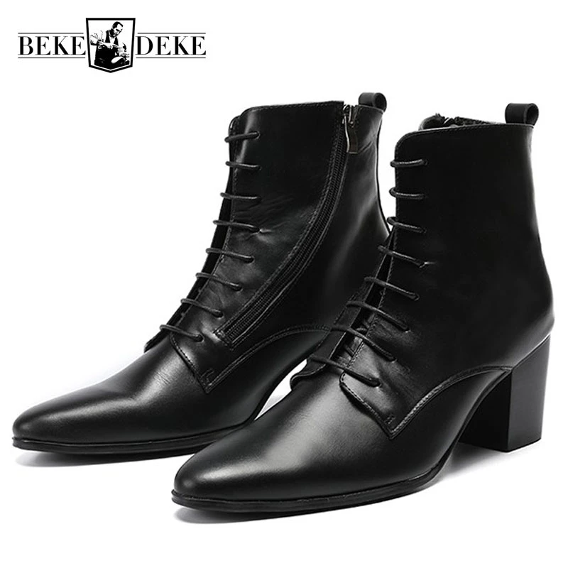 black heeled lace up ankle boots