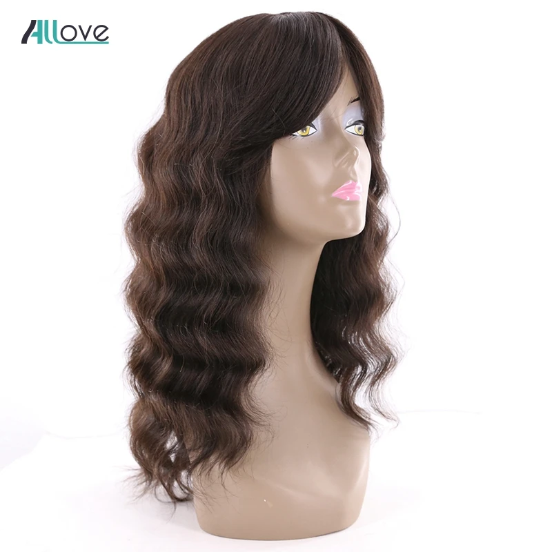 Бразильский свободная волна натуральные волосы парики с челкой 20 "длинные натуральные волосы парики для черный Для женщин натуральный