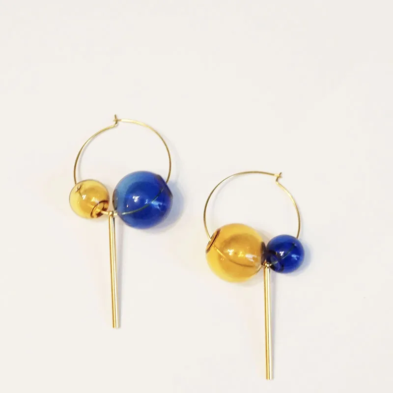 

Original Candy Color Handmade Bubble Earrings For Women Korean Unique Glass Ball Hoop Earrings Girls Brief Bar Earrings 2019