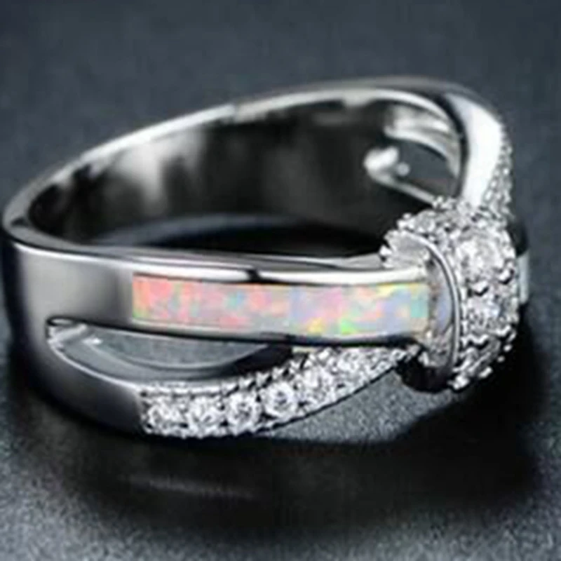 Size 4-12 Stering Silver 925 Australian Fire Opal Ring Wedding Engagement Anniversary Christmas Gifts Statement