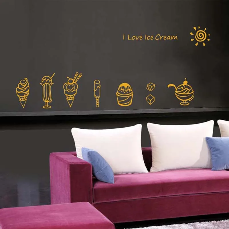 

JJRUI Ice Cream Sundae Food And Drink Creative Multipack Kitchen Shop Cafe Wall Art Stickers Decals Vinyl Home Room Decor