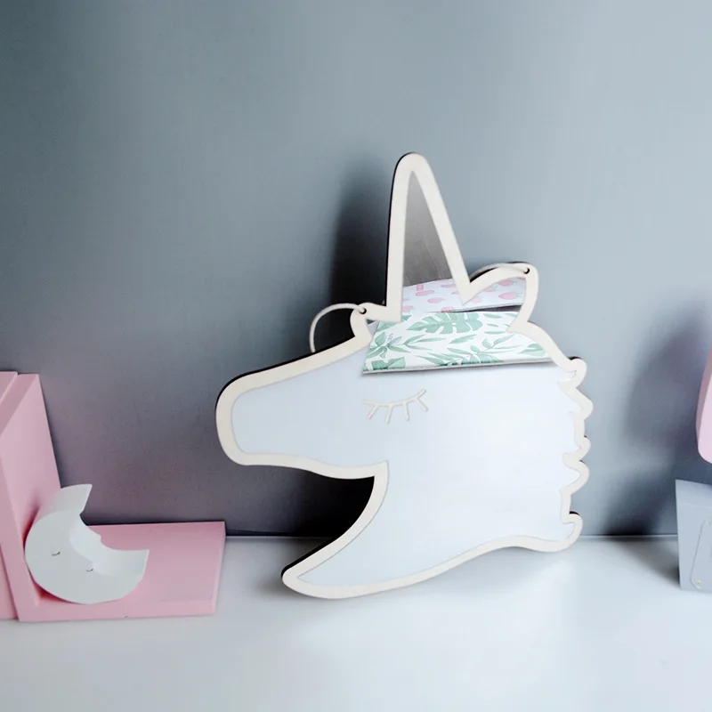 

Unicorn Crown Cosmetic Mirror Make-up Wood Wall Hanging for Kids Girl Princess Model Baby Room INS Child Christmas Birthday Gift